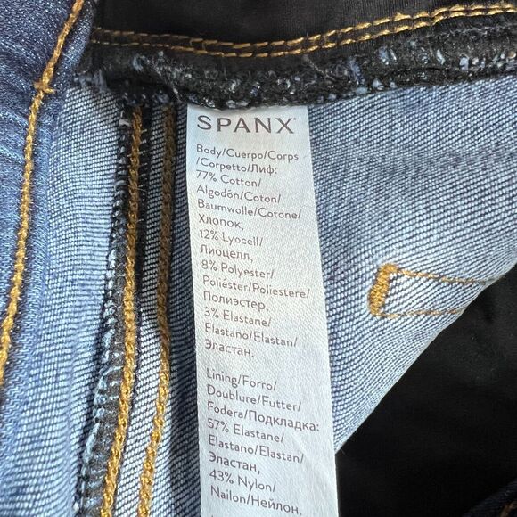 Spanx Jeans Womens Size Medium Blue Distressed Ankle Skinny Jeans Raw Hem - Picture 10 of 11